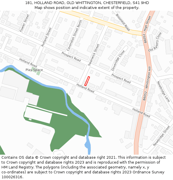 181, HOLLAND ROAD, OLD WHITTINGTON, CHESTERFIELD, S41 9HD: Location map and indicative extent of plot
