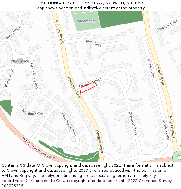181, HUNGATE STREET, AYLSHAM, NORWICH, NR11 6JX: Location map and indicative extent of plot