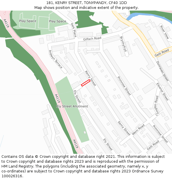 181, KENRY STREET, TONYPANDY, CF40 1DD: Location map and indicative extent of plot