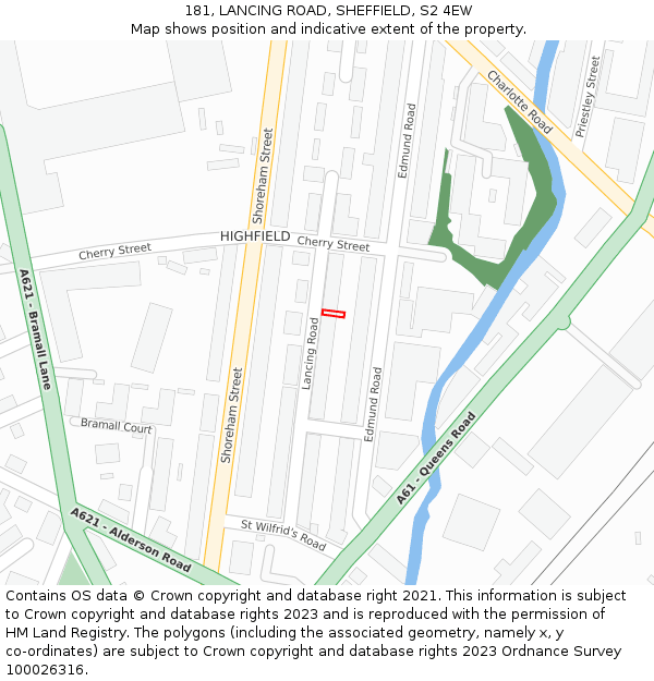 181, LANCING ROAD, SHEFFIELD, S2 4EW: Location map and indicative extent of plot