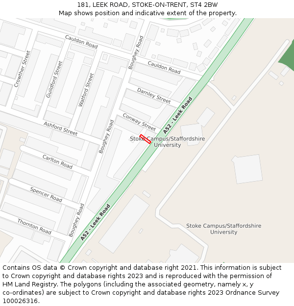 181, LEEK ROAD, STOKE-ON-TRENT, ST4 2BW: Location map and indicative extent of plot