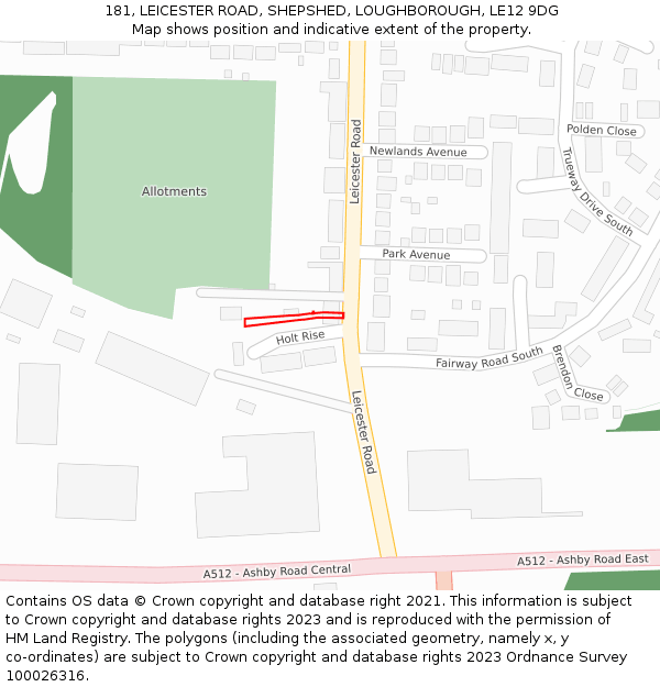 181, LEICESTER ROAD, SHEPSHED, LOUGHBOROUGH, LE12 9DG: Location map and indicative extent of plot