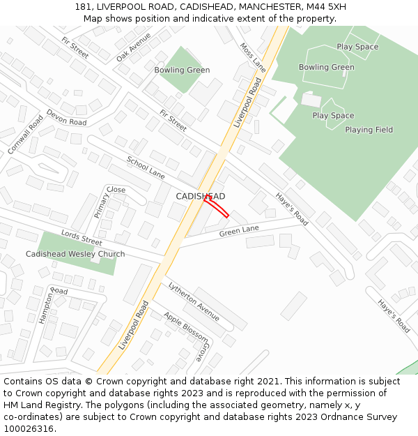181, LIVERPOOL ROAD, CADISHEAD, MANCHESTER, M44 5XH: Location map and indicative extent of plot