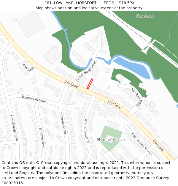 181, LOW LANE, HORSFORTH, LEEDS, LS18 5PX: Location map and indicative extent of plot