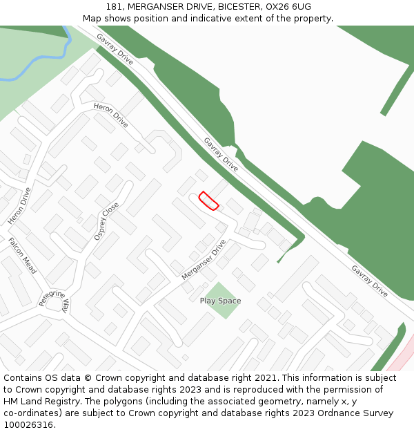 181, MERGANSER DRIVE, BICESTER, OX26 6UG: Location map and indicative extent of plot