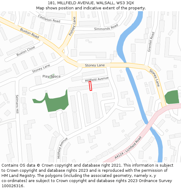 181, MILLFIELD AVENUE, WALSALL, WS3 3QX: Location map and indicative extent of plot
