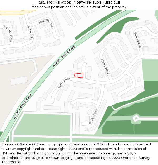 181, MONKS WOOD, NORTH SHIELDS, NE30 2UE: Location map and indicative extent of plot