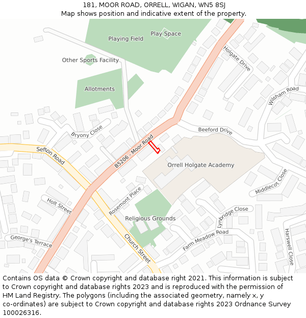181, MOOR ROAD, ORRELL, WIGAN, WN5 8SJ: Location map and indicative extent of plot