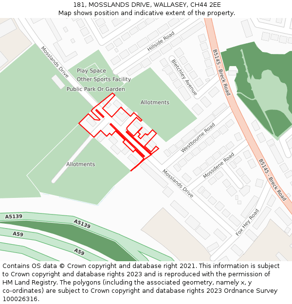 181, MOSSLANDS DRIVE, WALLASEY, CH44 2EE: Location map and indicative extent of plot