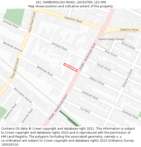 181, NARBOROUGH ROAD, LEICESTER, LE3 0PE: Location map and indicative extent of plot