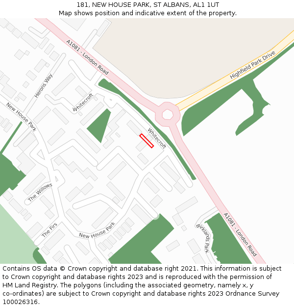 181, NEW HOUSE PARK, ST ALBANS, AL1 1UT: Location map and indicative extent of plot