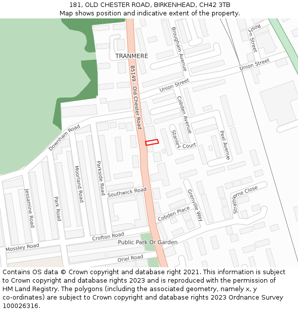 181, OLD CHESTER ROAD, BIRKENHEAD, CH42 3TB: Location map and indicative extent of plot