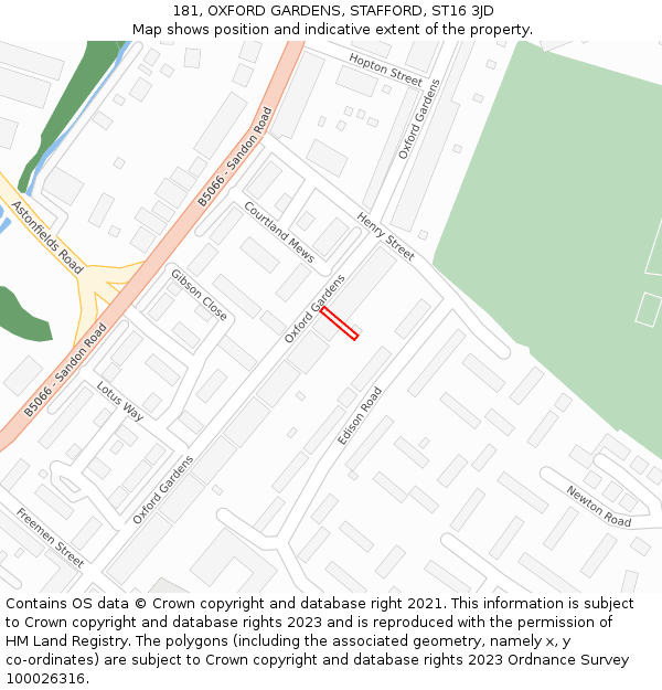 181, OXFORD GARDENS, STAFFORD, ST16 3JD: Location map and indicative extent of plot