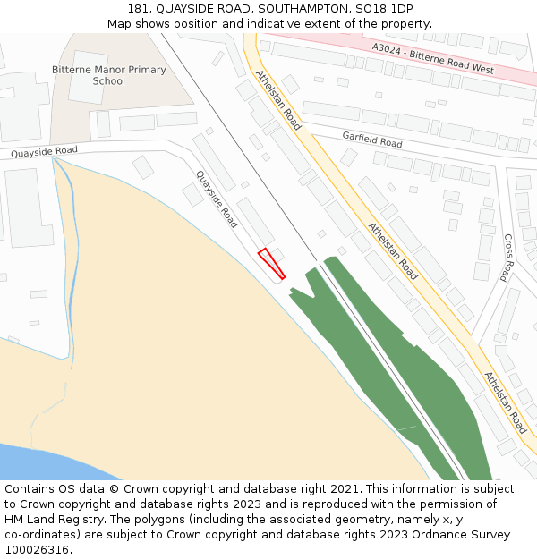 181, QUAYSIDE ROAD, SOUTHAMPTON, SO18 1DP: Location map and indicative extent of plot