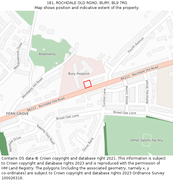 181, ROCHDALE OLD ROAD, BURY, BL9 7RG: Location map and indicative extent of plot
