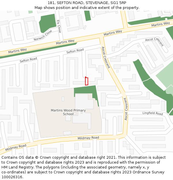 181, SEFTON ROAD, STEVENAGE, SG1 5RP: Location map and indicative extent of plot