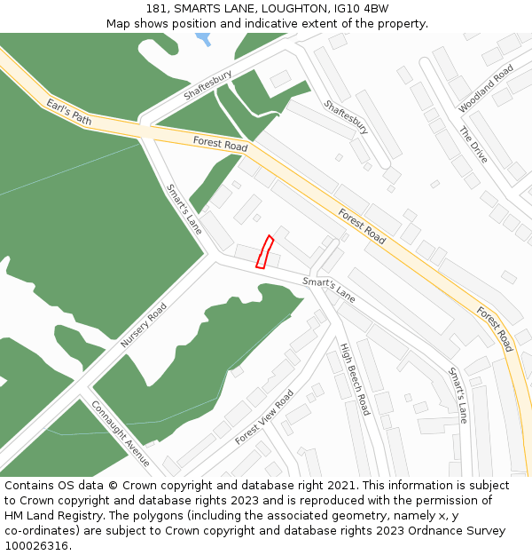 181, SMARTS LANE, LOUGHTON, IG10 4BW: Location map and indicative extent of plot