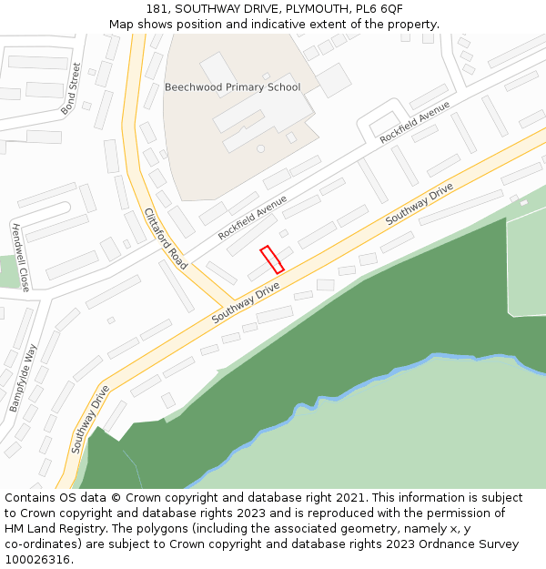 181, SOUTHWAY DRIVE, PLYMOUTH, PL6 6QF: Location map and indicative extent of plot