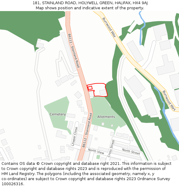 181, STAINLAND ROAD, HOLYWELL GREEN, HALIFAX, HX4 9AJ: Location map and indicative extent of plot
