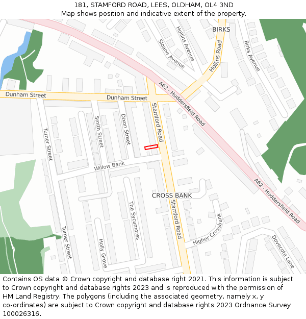 181, STAMFORD ROAD, LEES, OLDHAM, OL4 3ND: Location map and indicative extent of plot