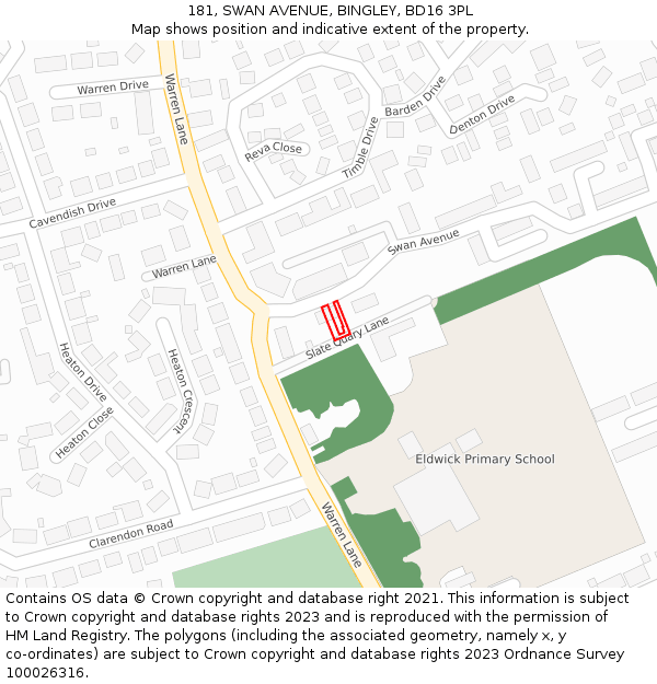 181, SWAN AVENUE, BINGLEY, BD16 3PL: Location map and indicative extent of plot