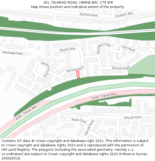 181, TALMEAD ROAD, HERNE BAY, CT6 6FE: Location map and indicative extent of plot
