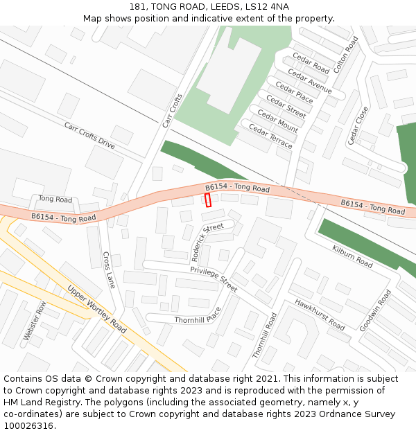 181, TONG ROAD, LEEDS, LS12 4NA: Location map and indicative extent of plot
