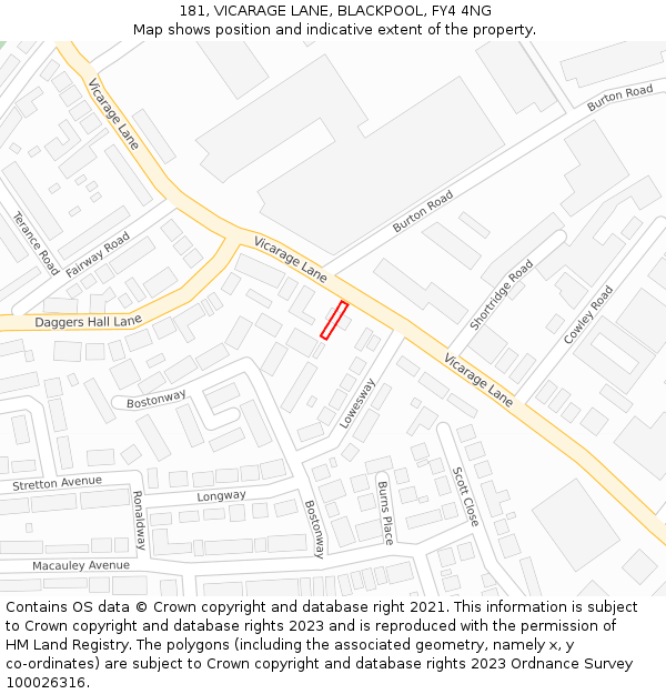 181, VICARAGE LANE, BLACKPOOL, FY4 4NG: Location map and indicative extent of plot