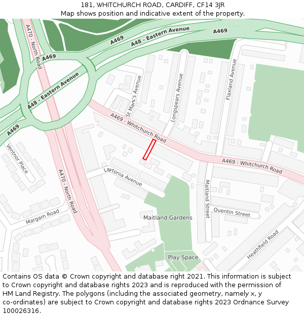 181, WHITCHURCH ROAD, CARDIFF, CF14 3JR: Location map and indicative extent of plot