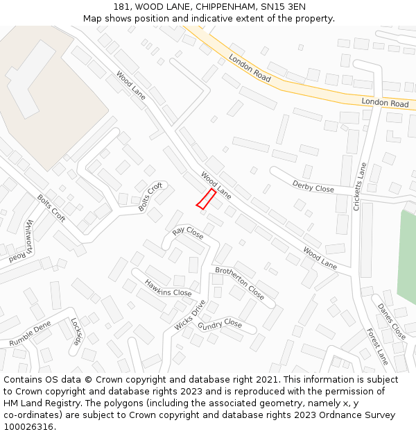 181, WOOD LANE, CHIPPENHAM, SN15 3EN: Location map and indicative extent of plot