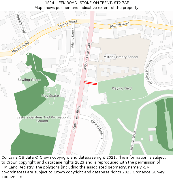 1814, LEEK ROAD, STOKE-ON-TRENT, ST2 7AF: Location map and indicative extent of plot