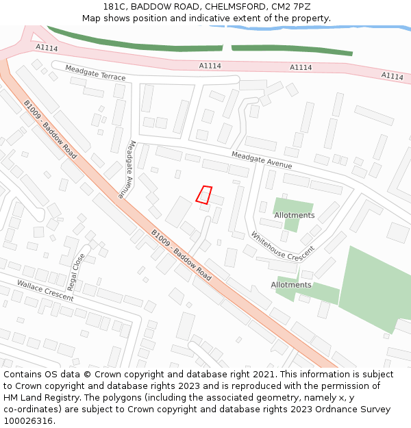 181C, BADDOW ROAD, CHELMSFORD, CM2 7PZ: Location map and indicative extent of plot
