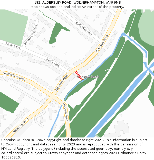 182, ALDERSLEY ROAD, WOLVERHAMPTON, WV6 9NB: Location map and indicative extent of plot