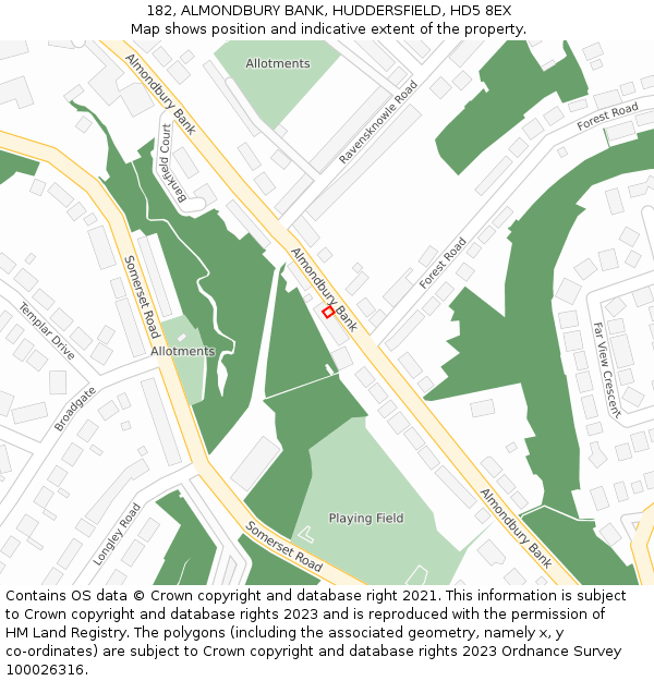 182, ALMONDBURY BANK, HUDDERSFIELD, HD5 8EX: Location map and indicative extent of plot