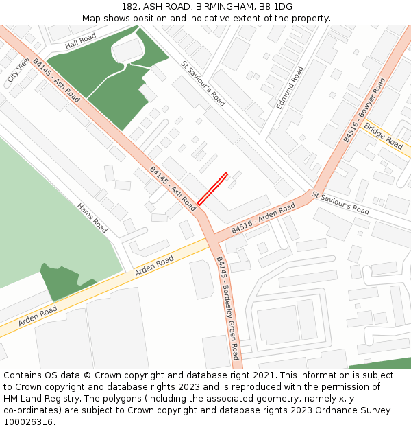 182, ASH ROAD, BIRMINGHAM, B8 1DG: Location map and indicative extent of plot