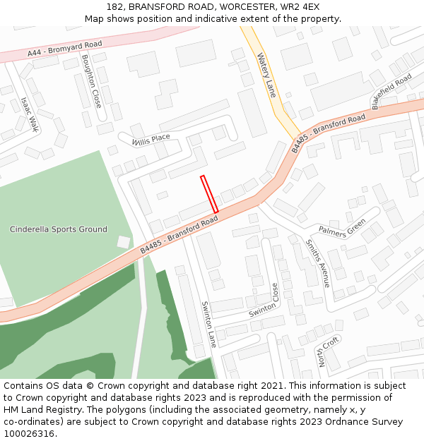 182, BRANSFORD ROAD, WORCESTER, WR2 4EX: Location map and indicative extent of plot