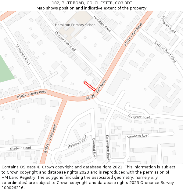 182, BUTT ROAD, COLCHESTER, CO3 3DT: Location map and indicative extent of plot