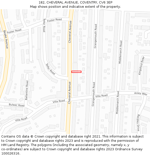 182, CHEVERAL AVENUE, COVENTRY, CV6 3EP: Location map and indicative extent of plot