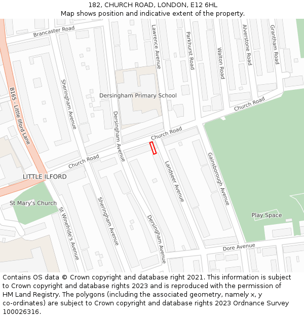 182, CHURCH ROAD, LONDON, E12 6HL: Location map and indicative extent of plot