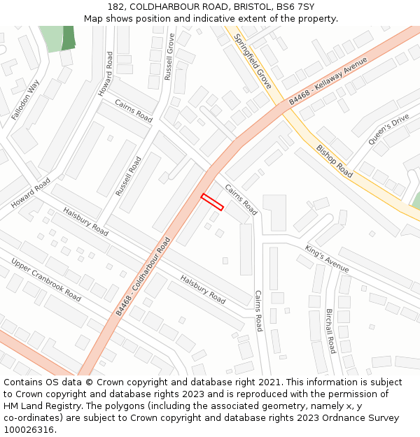 182, COLDHARBOUR ROAD, BRISTOL, BS6 7SY: Location map and indicative extent of plot