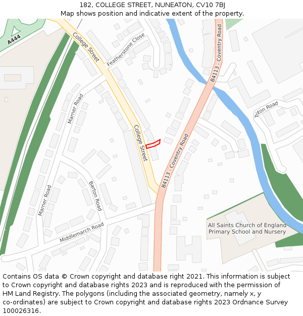 182, COLLEGE STREET, NUNEATON, CV10 7BJ: Location map and indicative extent of plot