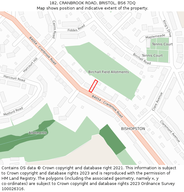 182, CRANBROOK ROAD, BRISTOL, BS6 7DQ: Location map and indicative extent of plot