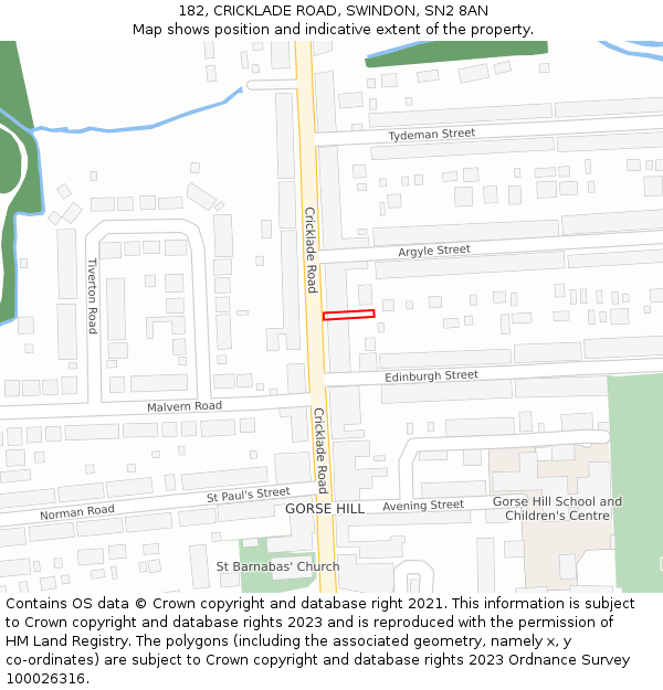 182, CRICKLADE ROAD, SWINDON, SN2 8AN: Location map and indicative extent of plot