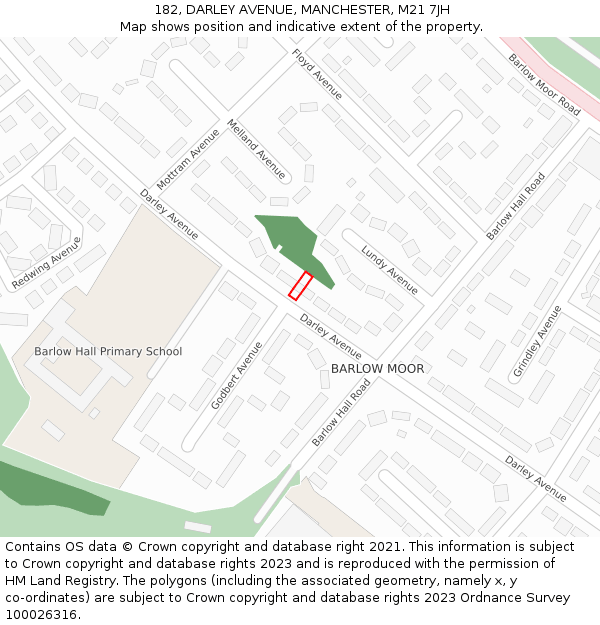 182, DARLEY AVENUE, MANCHESTER, M21 7JH: Location map and indicative extent of plot