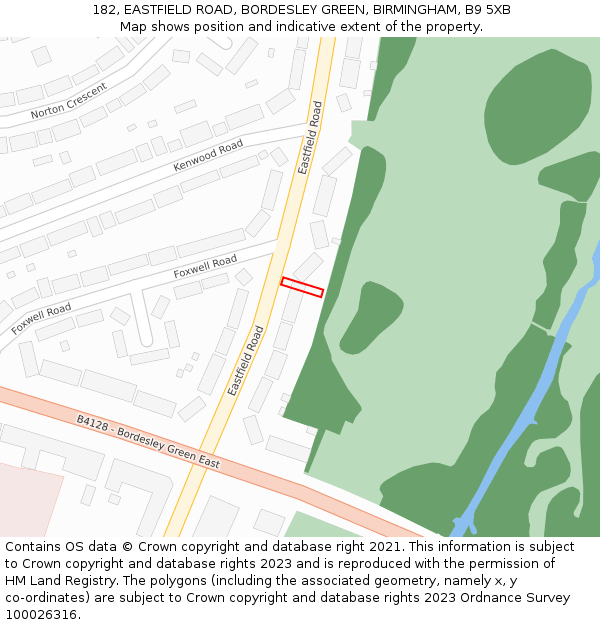 182, EASTFIELD ROAD, BORDESLEY GREEN, BIRMINGHAM, B9 5XB: Location map and indicative extent of plot
