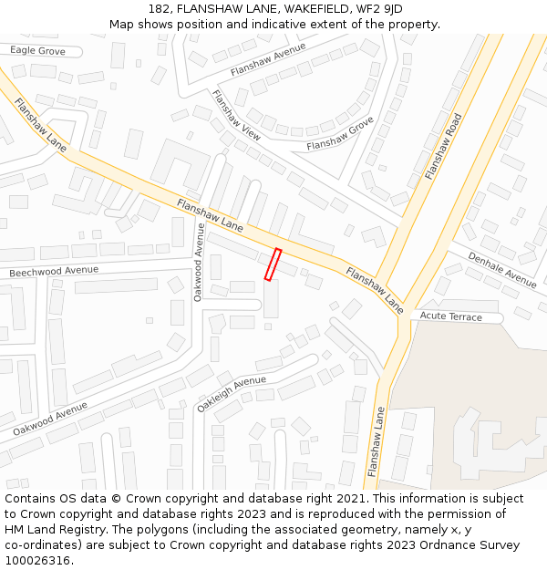 182, FLANSHAW LANE, WAKEFIELD, WF2 9JD: Location map and indicative extent of plot