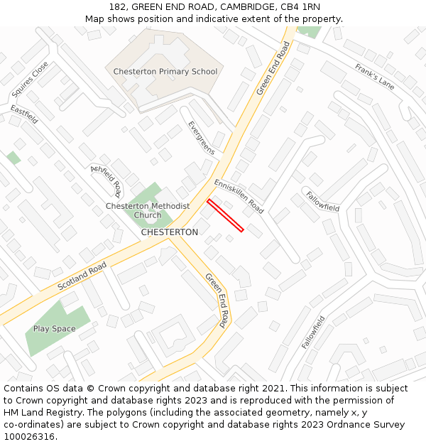 182, GREEN END ROAD, CAMBRIDGE, CB4 1RN: Location map and indicative extent of plot