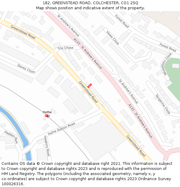 182, GREENSTEAD ROAD, COLCHESTER, CO1 2SQ: Location map and indicative extent of plot