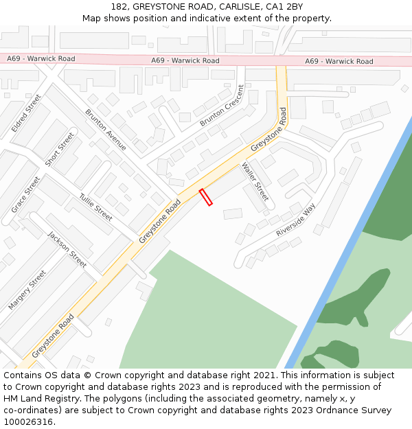 182, GREYSTONE ROAD, CARLISLE, CA1 2BY: Location map and indicative extent of plot
