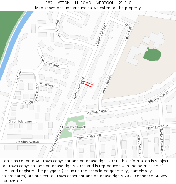 182, HATTON HILL ROAD, LIVERPOOL, L21 9LQ: Location map and indicative extent of plot